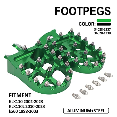 Image of AnXin Foot Pegs Motorcycle Footpegs Foot Pedals Rests CNC for KLX 110 KLX110 2002-2023 KLX110L 2010-2023 KX60 1998-2003 Green OEM 34028-1237 34028-1238