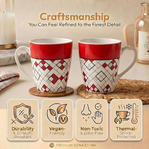 Image of UPC Milk Mug Set of 2 | Classic Emerald Green & White Bold Horizontal Stripe | Coffee Tea Ceramic Mug for Home Office & Gifting