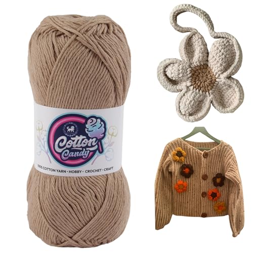 Image of NESTNHAVEN Cotton Candy 100% Cotton Yarn - (100g, 185 Meters) - Luxury Yarn for Crochet, Amigurumi, Embroidery, Toys, Garments, Flowers and Hobby, Projects. (Dark Beige) | (300 Gm)