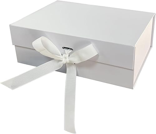 Graduation gift box,White Gift Box with Ribbon, 9.5 x 6.5 x 3 Inch Gift Box with Lid for Presents, Foldable Gift Box with Magnetic Closurer Lid,