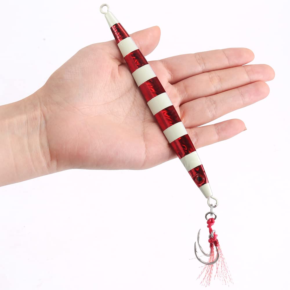 Saltwater Quick Sinking Lead jigs Vertical Jigs Glow Lead Jigs,Artificial Bait Boat Fishing Lures Jigging Lures (Red(Pack of 1), 3.5oz/100g)