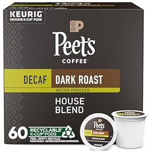Peet’s Coffee, Dark Roast Decaffeinated Coffee K-Cup Pods for Keurig Brewers – Decaf House Blend 60 Count (6 Boxes of 10 K-Cup Pods)