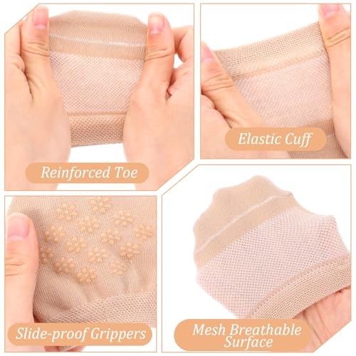 Half Socks for Women, 6 Pairs Toe Topper Socks No Show Toe Covers Toppers with Silicone Grip Black & Nude Invisible Footies for Flat Clogs3