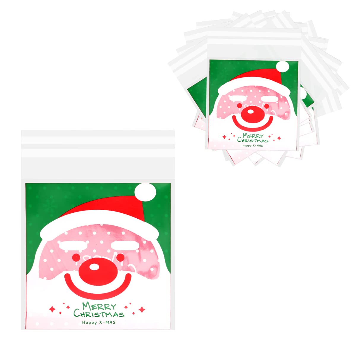Jagowa Style B 100Pc Self-Adhesive Christmas Cookie Bags & Stickers - Festive Snack Bags For Holiday Party Decor