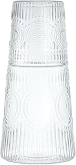 Retro Sunflower Relief Glass Bedside Night Water Carafe with Tumbler Glass, Glass Pitcher and Cup Set-Amber