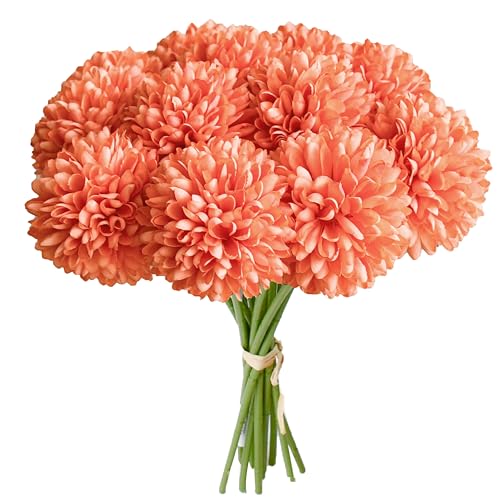 Mandy's Coral Artificial Ball Chrysanthemum 12 Stems Faux Flowers with Bendable Stems for DIY Wedding Centerpiece Fall Decor Home Arrangements