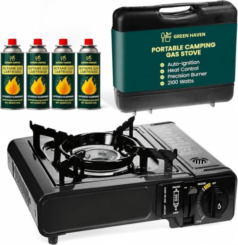 Green Haven Portable Camping Stove | 4 Butane Gas, Carry Case