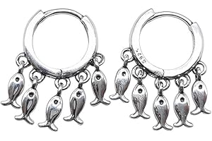 Fish Ring Swimming Against the Current Sterling Silver Small Silver Hoops Earrings Hypoallergenic Huggie Hoop