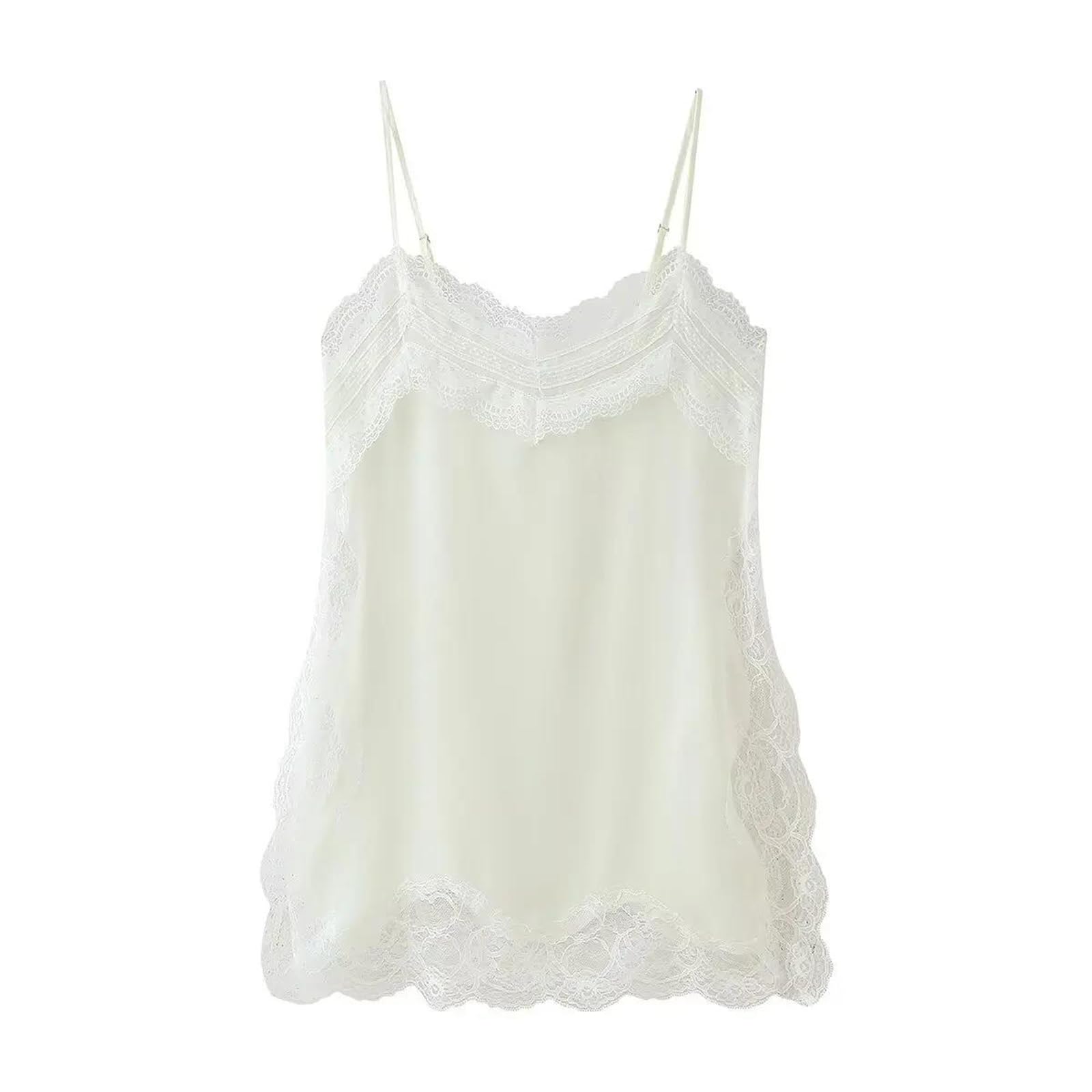 Generico Top da Donna con Scollo a V, in Pizzo, con Spalline Sottili, Stile Sexy, Senza Maniche, Stile Festa, Senza Schienale (Pnnrk Large)