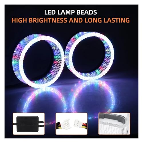 Faro de circulación ojos de ángel cuadrados con luces LED RGB dinámicas para motocicleta 3