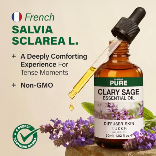 Image of 100% Pure Clary Sage Oil - 1.02 Fl Oz Clary Sage Essential Oil for Hair, Skin, Diffuser, Aromatherapy & DIY Soap Making Scent