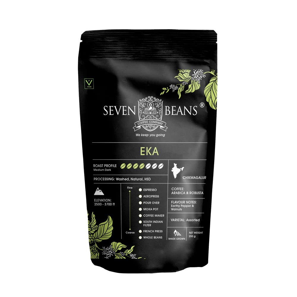 Seven Beans Coffee Company's "Eka" Medium-Dark Roast | Single Origin | Gourmet Indian Coffee - 250 g (French Press Grind)