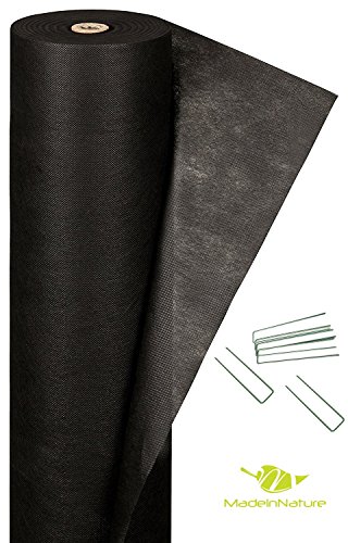 MadeInNature Géotextile Noir + Sardine biseautée Anti Pousse de Mauvaises Herbes/Géotextile pour pelouse synthétique/Dimensions aux Choix (1x 20 m)
