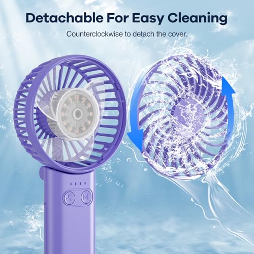 HandFan Upgraded 5200mAh Portable Handheld Fan with Lanyard, 5 Speeds Strong Airflow Hand Fan [27 Working Hours], 180° Foldable Compact Design Personal Fan for Travel/Disney/Concerts/Women(Purple) - image 7