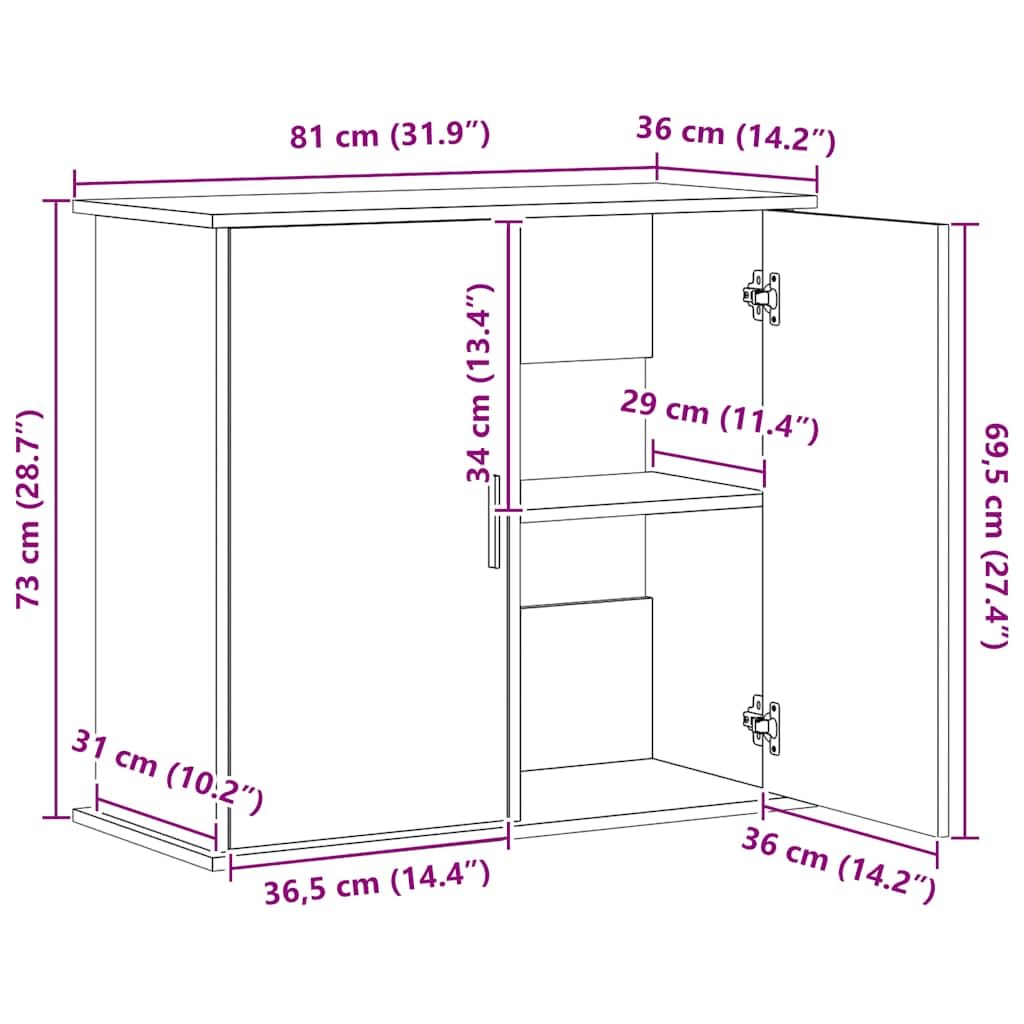 Soporte para acuario, roble Sonoma, material de madera, 81 x 36 x 73 cm, con espacio de almacenamiento y compartimentos para accesorios de acuario, armario inferior estable como estante, mesa
