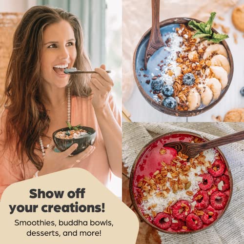 Purpleclay Coconut Bowls And Wooden Spoons Set Of 4 – Natural, Hand-Crafted, Vegan-Friendly, Salad, Smoothie Or Buddha Bowl And Kitchen Utensils (4 Polished Bowls & Spoons) #TOP3