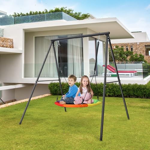 MINENICE Columpio de jardín Nido de cigüeña con marco estable – Columpio exterior para niños y adultos 120 kg de capacidad de carga de 120 kg, diámetro del asiento 104