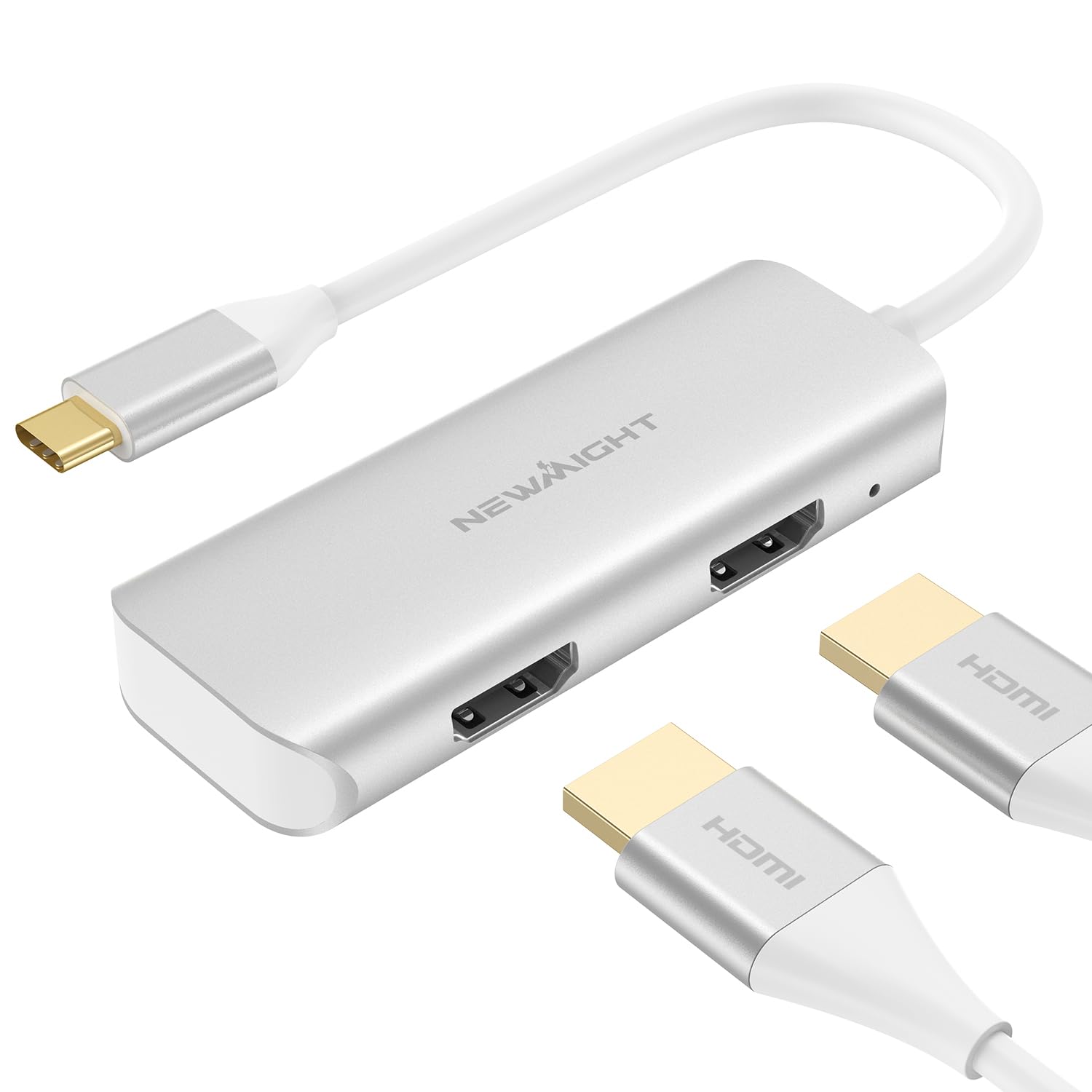 Photo 1 of USB C to Dual HDMI Adapter, Newmight Dual Monitor Adapter Supports 4K@60Hz and Dual 4K@30Hz, Dual Monitor HDMI Splitter for MacBook, iPad, HP, Dell, iPhone 15/16 Series (Silver)