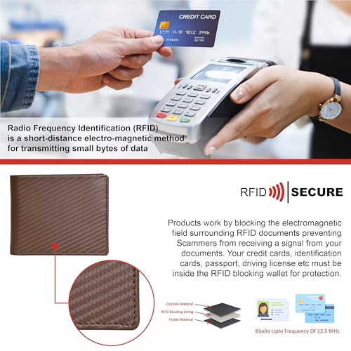 Mens RFID Blocking Bifold Wallet Genuine Leather | Secure and Durable Extra Capacity Billfold with 13 Credit Cards, 1 Flip Up ID (Bifold 13 CC Slot With 1 ID, Carbon Brown)3