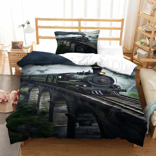 Housse de couette train 3D avec fermeture éclair literie microfibre - 3