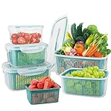 5 tarros de almacenamiento de alimentos con tapa de escurridor, juego de organizadores de nevera, contenedores de almacenamiento de verduras y frutas con asa tarros de almacenamiento