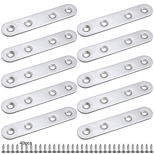 DXLing 10 Pièces Supports D’angle Plats 77x16mm Fixation Droits Plats Plaques Multifonction Supports de Fixation Droits Plats en Acier Inoxydable Plaque Fixation 4 Trous avec Vis pour Meubles