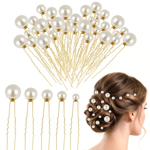 NEBURORA 36 Pcs Wedding Pearl Hair Pins U Shape Pearl Hair Accessory for Brides Bridesmaids Women Gold