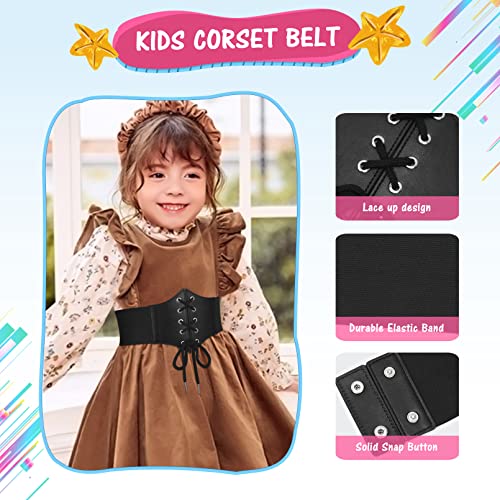 Werforu Kids Corset Elastic Belt Girls Boys Child Wide Lace-Up Tied Waist Belt For Dress Costume, Black, Fit Waist Size 17-20 Inches #TOP2