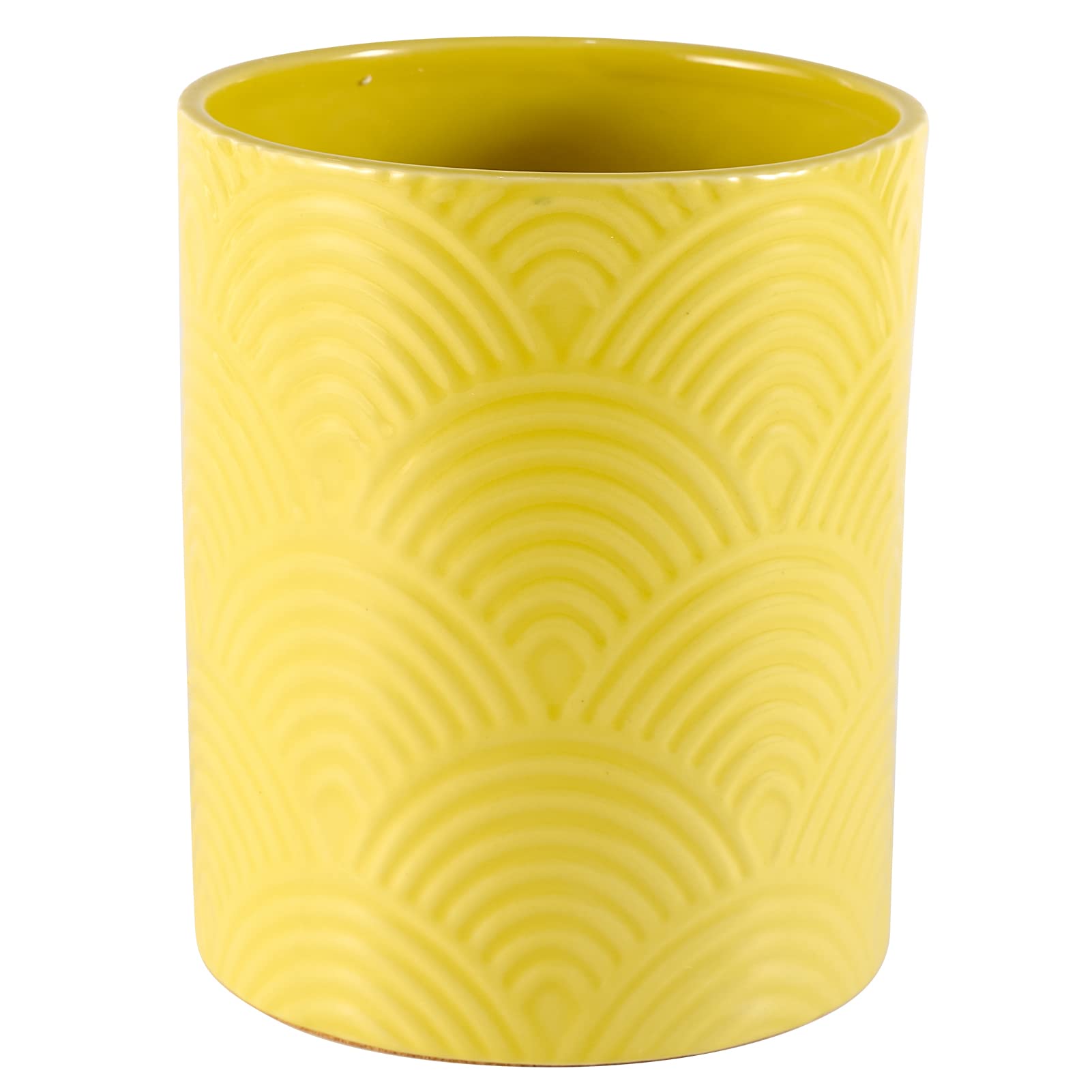 MEIGUI Kitchen Utensil Holder for Kitchen Décor, Ceramic Extra Large Utensil Crock for Countertop, Farmhouse Utensil Organizer, Cooking Tool Utensil Caddy with Table-Protection Cork Mat,Yellow