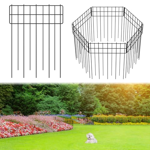 Garden Border Edging Fences 12.32*16.81 Decorative Fence Panel Small Garden Fence Animal Barrier No Dig Fences Barrier Square 6 Pcs Black Metal Fencing Dog Fencing Blocker for Yard Flower Bed