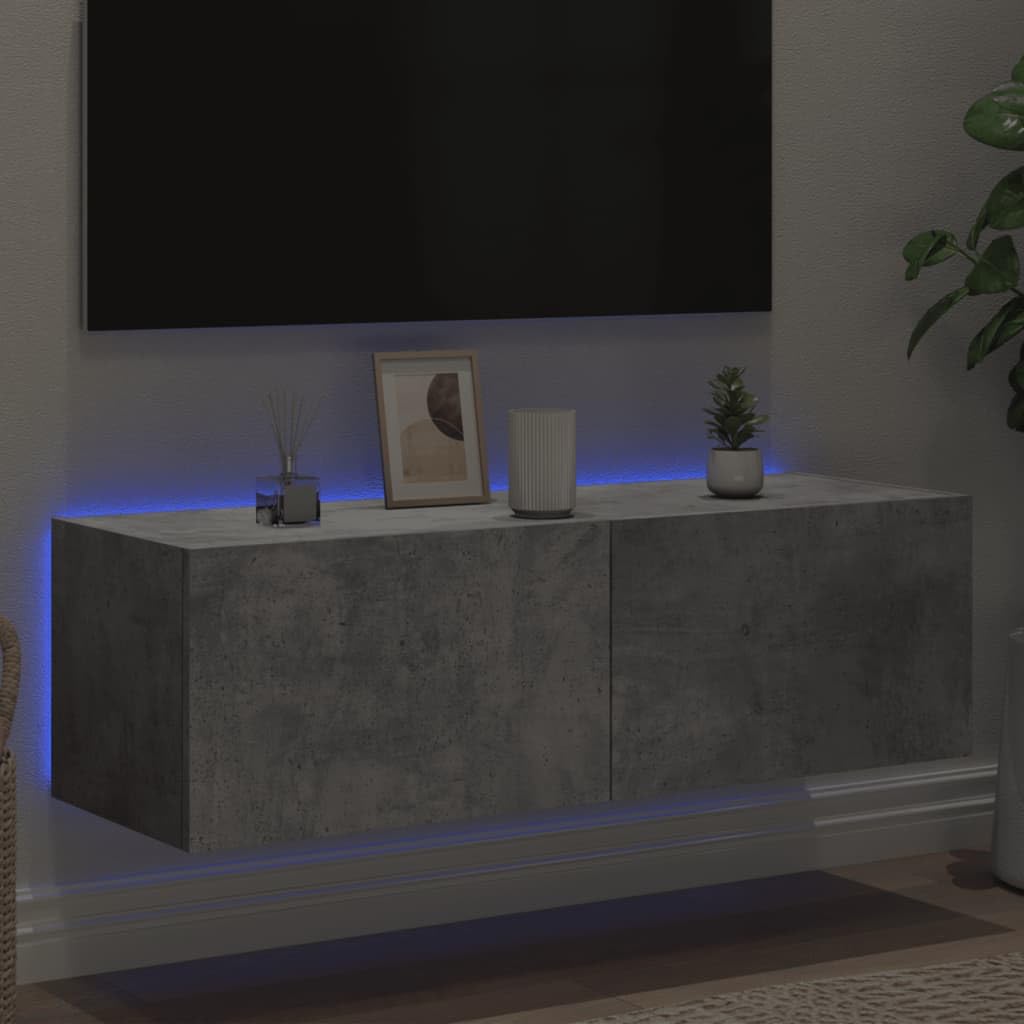 Meuble TV flottant dans votre salon : le meuble suspendu gris avec LED de 100 cm chic