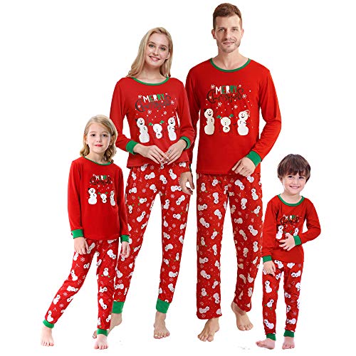 MyFav Christmas Pajamas for Family Cute Snowman Print Long sleeve PJS Set, Snowman-Women, Large