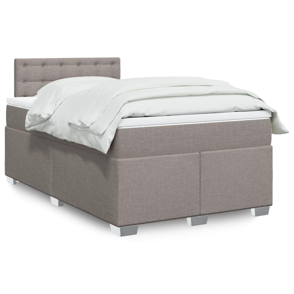 Łóżko kontynentalne w kolorze taupe z kieszeniową mattresą sprężynową i nakładką, 120 x 200 cm, z tkaniny Upholstered Bed Frame, zagłówek LED, średnia wydajność, port USB, do relaksu snu
