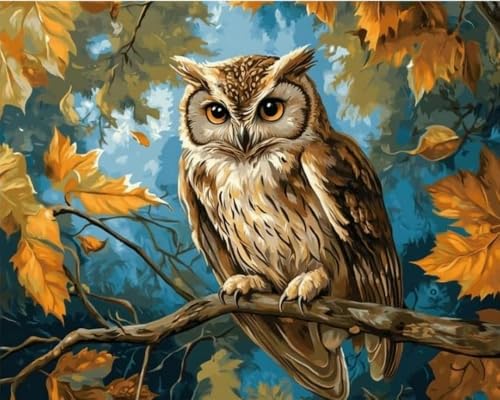 Diamond painting hibou et feuille d'érable kit complet 40x50 cm