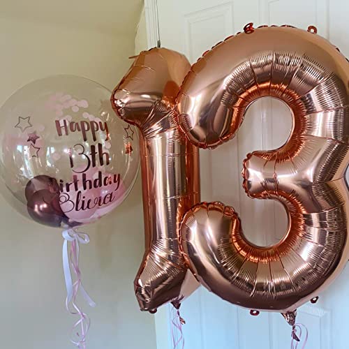 Image of 40 Inch Rose Gold 14 Number Balloons Giant Jumbo Huge 14 41 Foil Mylar Helium Number Digital Balloons Rose Gold Birthday Mylar Digital Balloons 14th Birthday Anniversary Events Party Decorations