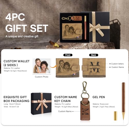 Personalized Mens Wallet - Customized Gifts for Husband Boyfriend Dad Son - Custom Photo and Name Wallet Gift Sets for Men3