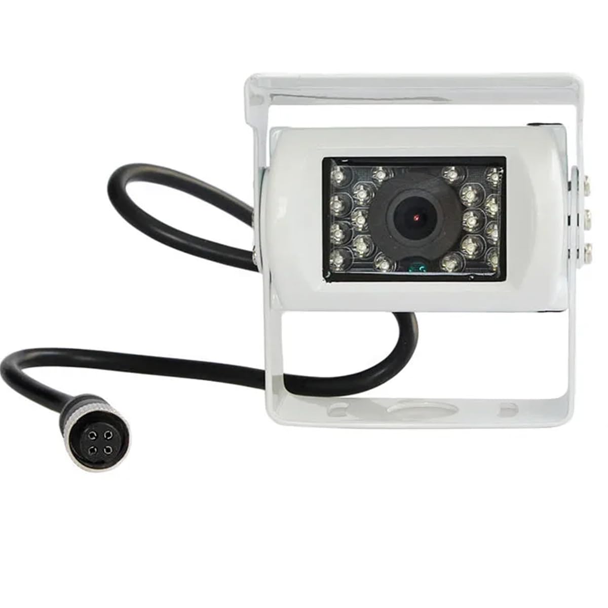 Cámara de Marcha Atrás Blanca con Cable de Aviación 4 Pines 15M Resistente, 18 LEDs IR Visión Nocturna, 12V-24V, Cámara Trasera HD Impermeable para Furgonetas, Coches, Camiones, Autobuses y Caravanas