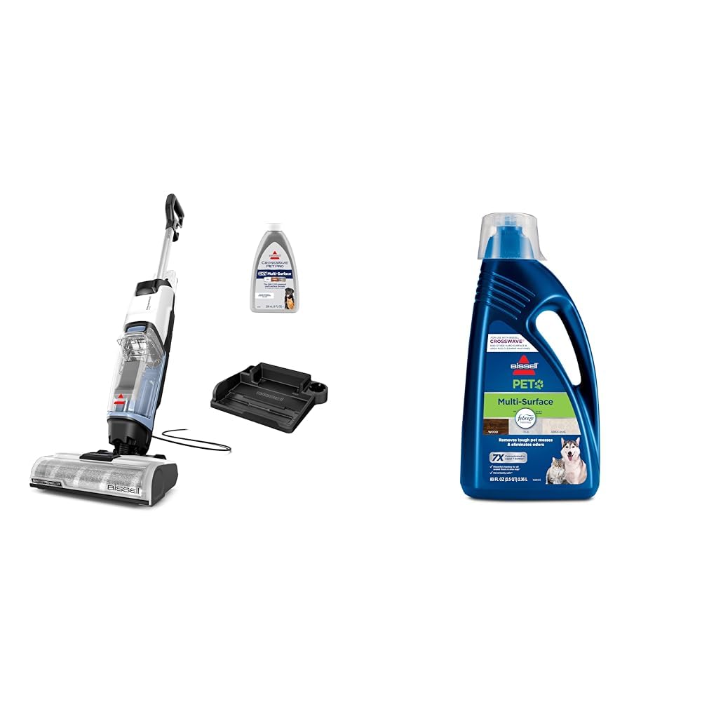 BISSELL CrossWave Edge, Multi-Surface Hard Floor Cleaner Wet Dry Vacuum with Zero-Gap Edge Technology, 4111A + Bissell Multi-Surface Pet Formula with Febreze Freshness for Crosswave (80 oz), 2295L