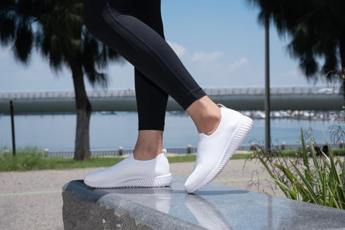Image of konhill Womens Walking Shoes Slip On Sneakers Breathable Mesh Lightweight Casual Footwear for Daily Commute