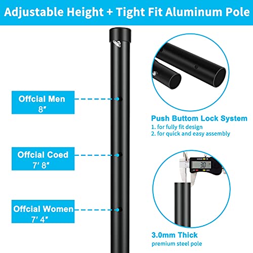 Fediman Heavy Duty Volleyball Net Outdoor with Steel Anti-Sag System, Adjustable Aluminum Poles, Volleyball and Carrying Bag, Professional Volleyball Nets Set for Backyard - Thumbnail 6