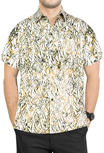 LA LEELA Men s Holiday Beach Short Sleeve Hawaiian Shirts S White, Bushy Weed