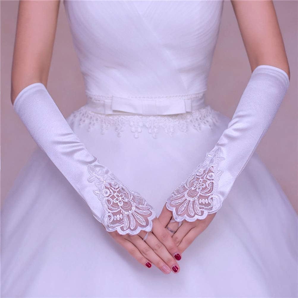 Womens Sexy Lace Fingerless Gloves for Bride Elbow Length Wedding Gloves