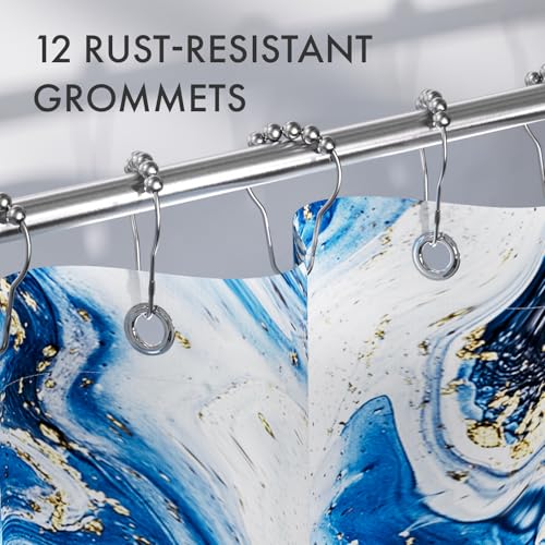 Image of AmazerBath Shower Curtain Blue, Marble Fall Fabric Shower Curtain Sets with 12 Shower Curtain Hooks, Luxury Quality Home Hotel Washable Farmhouse Cloth Shower Curtains for Bathroom Decor, 72x72 Inches