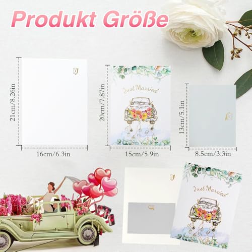 YEVIOR 3D Pop Up Hochzeitskarte Elegant,Just Married Hochzeitsgrußkart mit Braut und Bräutigam, Verlobung, Brautparty, Frisch Vermählte, Hochzeitsglückwünsche