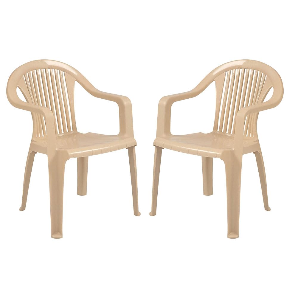 SkyGlamour Cello Aroma Plastic Chair | Arm Chair for Home, Office, Garden and Indoor and Outdoor Use (Color: Marble Beige; Set of 2)-image-16
