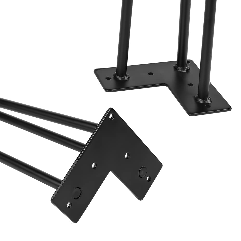 Haarnadel Tischbeine 4er Set, Metall Schwarz mit 3-Stange Bein, Hairpin Leg für Schreibtisch, Kaffeetisch, mit Bodenschoner und Schrauben（72cm）