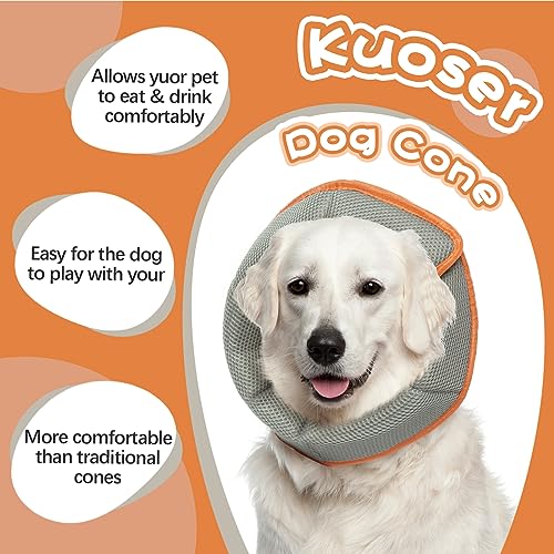 Kuoser Halskrause Hund, Bequem Leckschutz Hund,Schutzmaßnahmen Schutzkragen Hund, Einstellbar Hundekragen, Hunde Halskrause Leckschutz für Hunde, Vorbeugung von Biss- und Leckwunden,Orange L