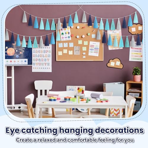 Image of WILLBOND 4 Pcs Rainbow Tassel Garland Party Decorations, Colorful Boho Wall Hanging Banner for Classroom Decor, Back to School Birthday Wedding Baby Shower Nursery Home(Blue Gray,6.3 Inch)