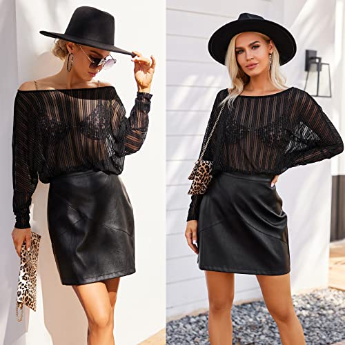 Zeagoo Women's Sheer Tops Long Sleeve Mesh Shirt See Through Crochet Batwing Sparkly Tops Black Xl #TOP3