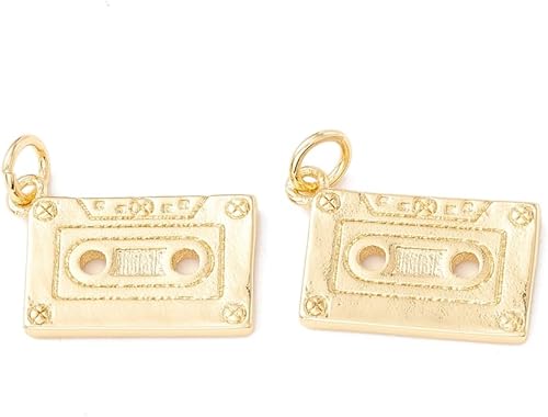 DanLingJewelry 10 dijes de casete retro de color dorado de latón para hacer joyas, collares, pulseras, Metal no precioso., No es una piedra preciosa